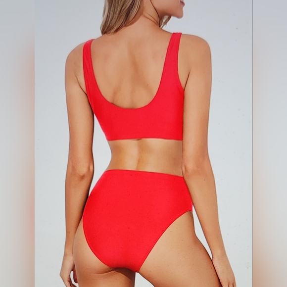NWT SPORTS BRA BIKINI PADDED SUPPORT HIGH LEG BAYWATCH RED MEDIUM SWIM - Picture 4 of 11